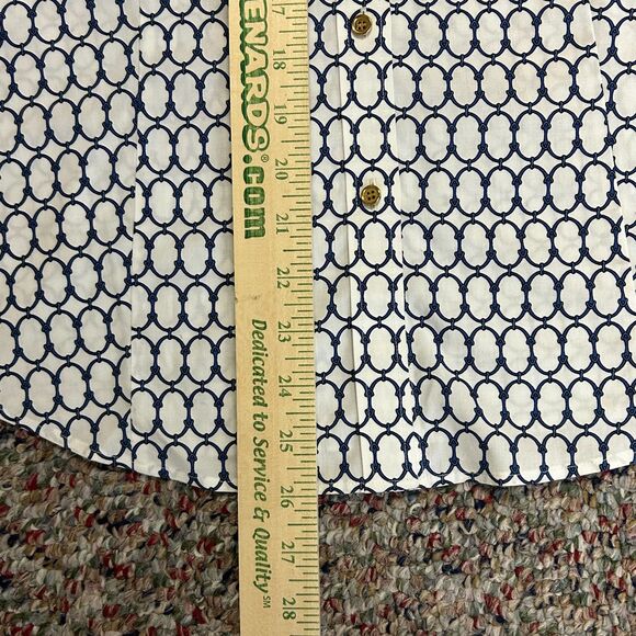 Talbots White Blue Chain Print Wrinkle Resistant LS Button Front Shirt Size 12 - Picture 13 of 15